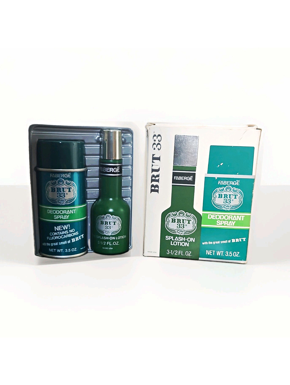 Vintage Fabergé Brut 33 Men’s Deodorant Spray + Splash-On Lotion Set 3.5 oz